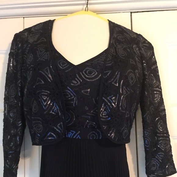 Tahari Navy blue gown with sequined jacket - Picture 11 of 12